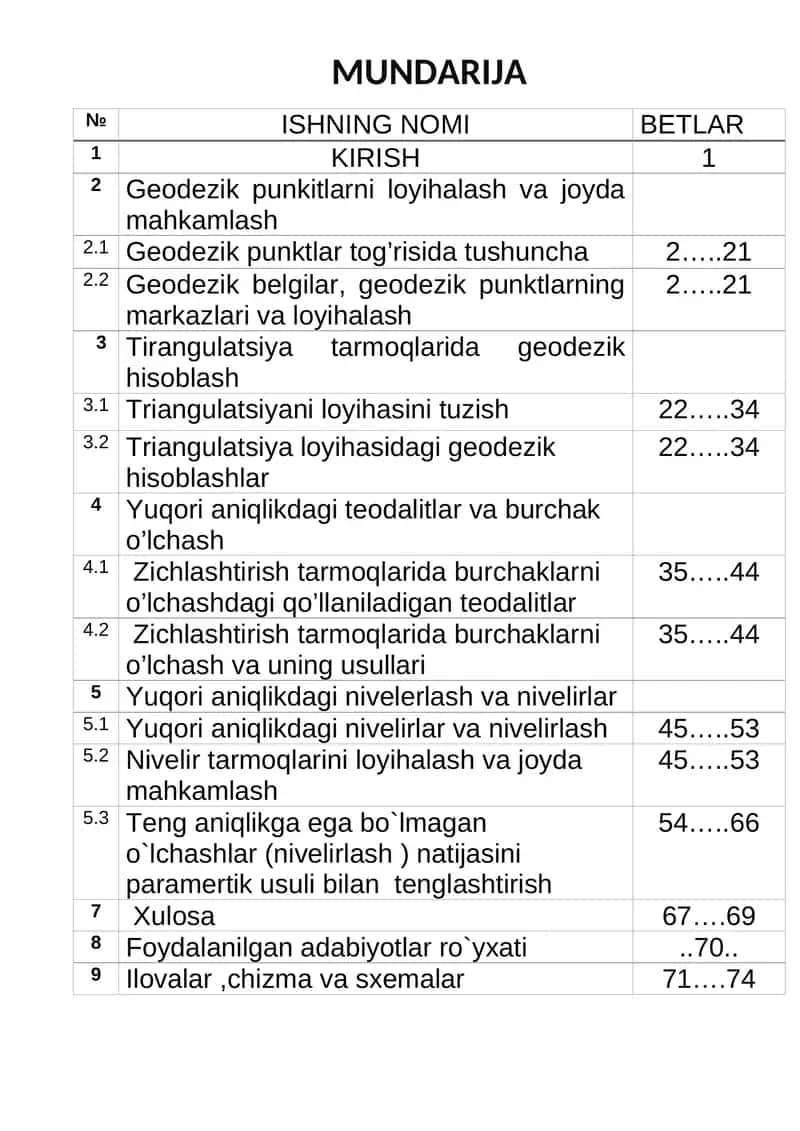 Geodezik punkitlarni loyihalash va joyda mahkamlash 1
