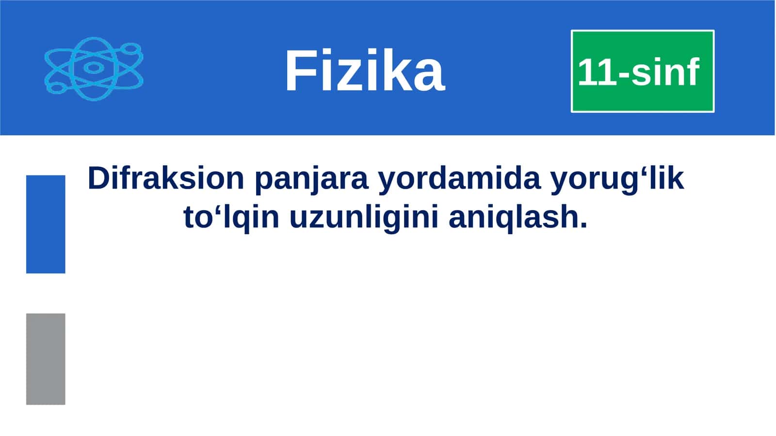 Difraksiya panjara yordamida yorug'lik to'qlik nuzunligini aniqlash 1