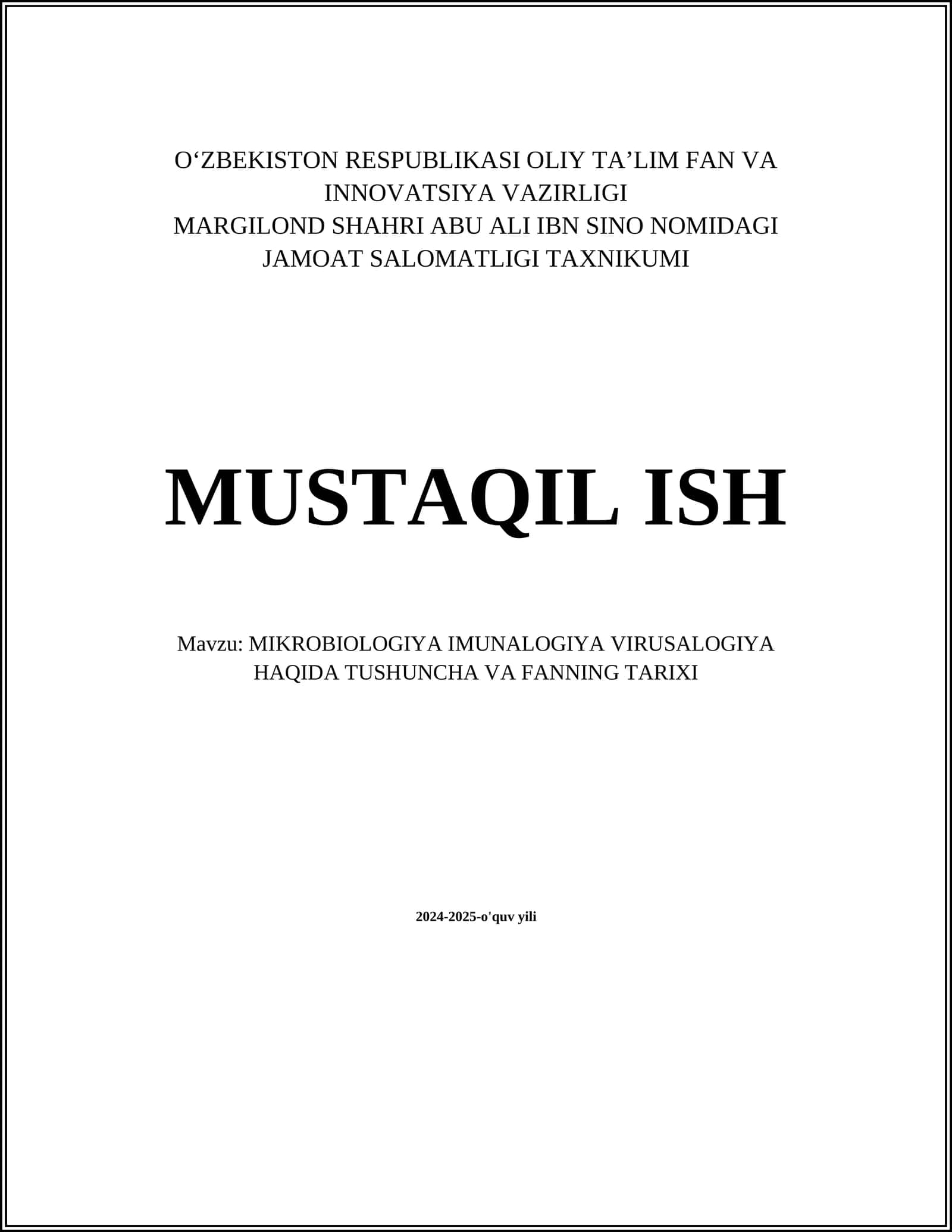MIKROBIOLOGIYA IMUNALOGIYA VIRUSALOGIYA HAQIDA TUSHUNCHA VA FANNING TARIXI 1