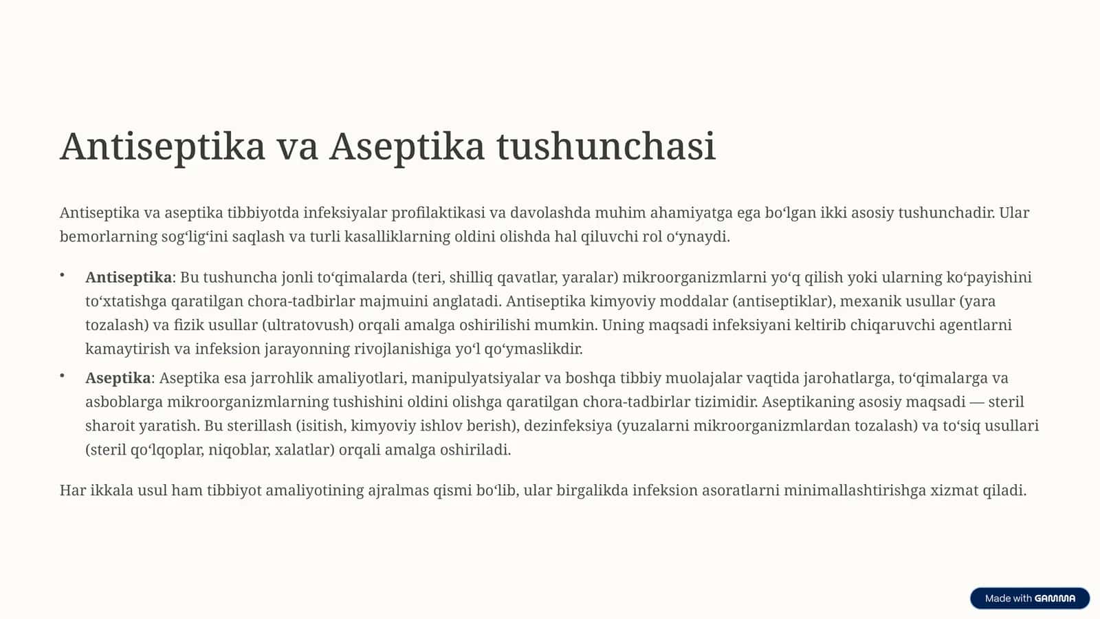 Antiseptika va Aseptika tushunchasi 1