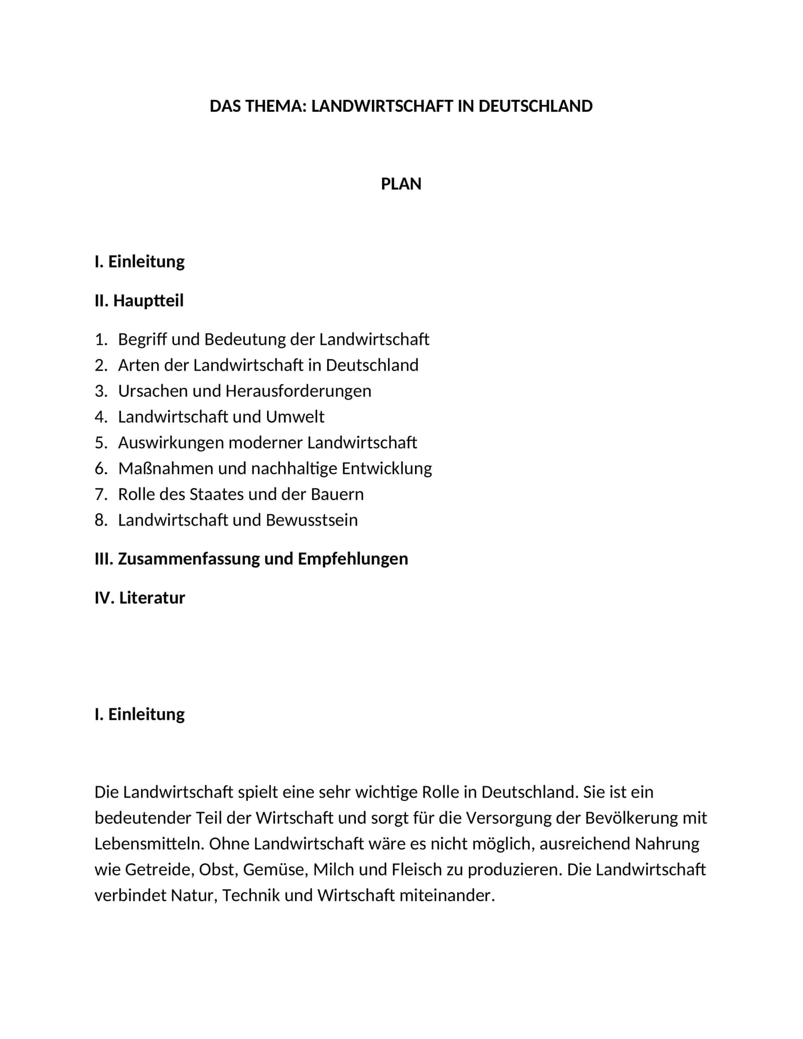 DAS THEMA: LANDWIRTSCHAFT IN DEUTSCHLAND 1