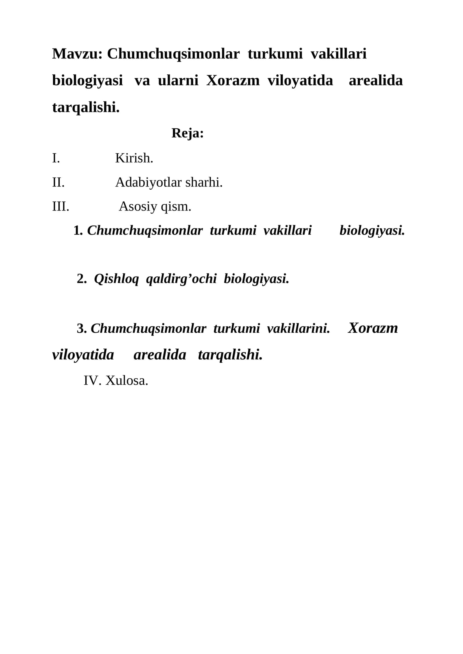 Chumchuqsimonlar turkumi vakillari biologiyasi va ularni Xorazm viloyatida arealida tarqalishi 1