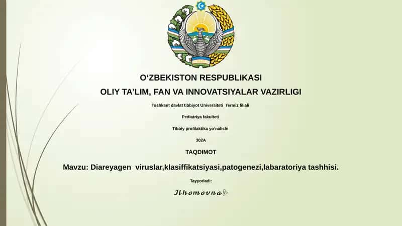Diareyagen viruslar,klasiffikatsiyasi,patogenezi,labaratoriya tashhisi 1