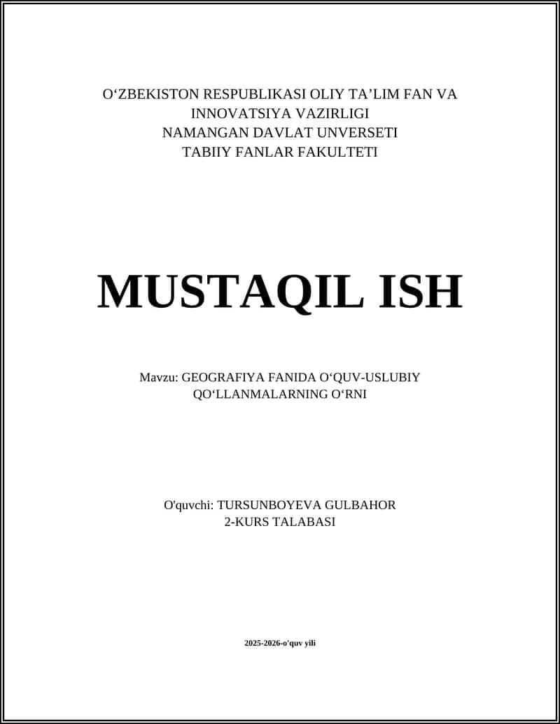 GEOGRAFIYA FANIDA OʻQUV-USLUBIY QOʻLLANMALARNING OʻRNI 1