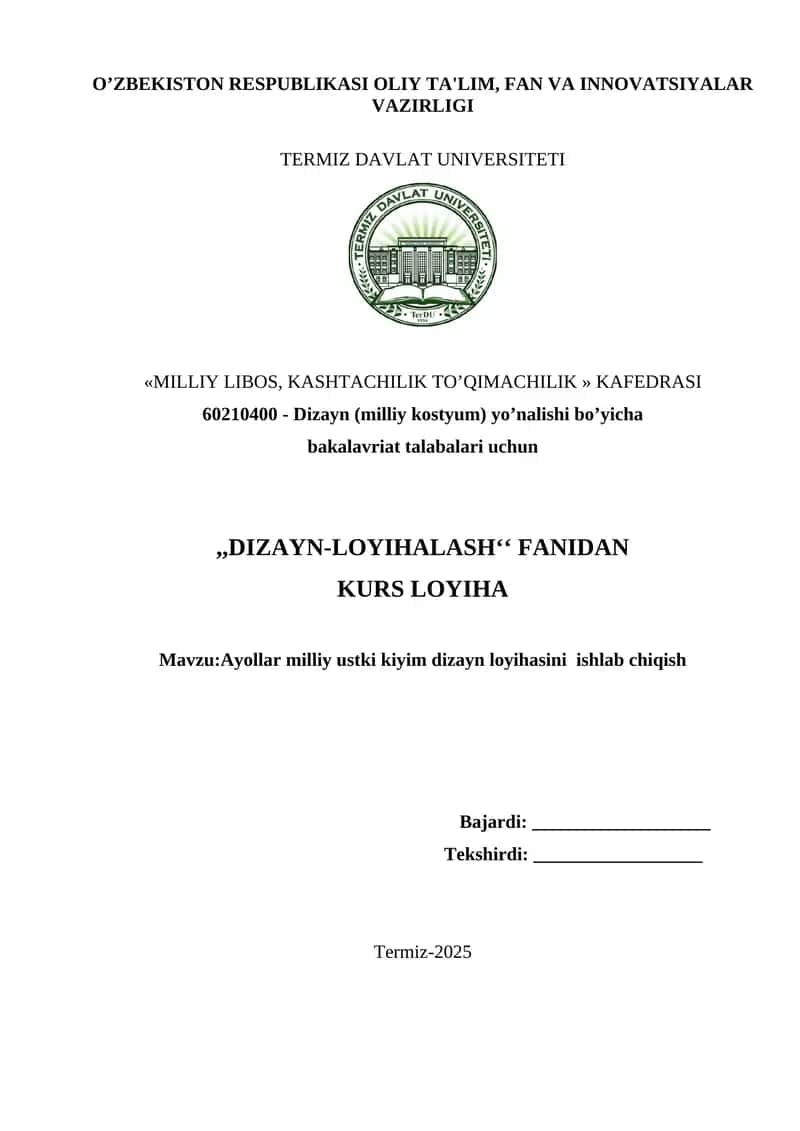 Ayollar milliy ustki kiyim dizayn loyihasini  ishlab chiqish 1