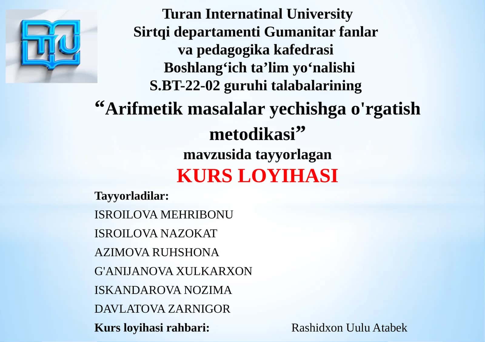 Arifmetik masalalar yechishga o'rgatish metodikasi 1