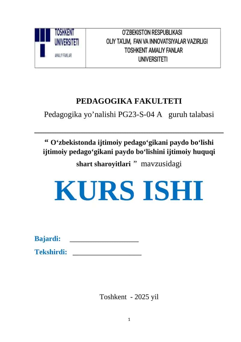 Oʻzbekistonda ijtimoiy pedagogikani paydo boʻlishi ijtimoiy pedagoʻgikani paydo boʻlishini ijtimoiy huquqi shart sharoyitlari 1