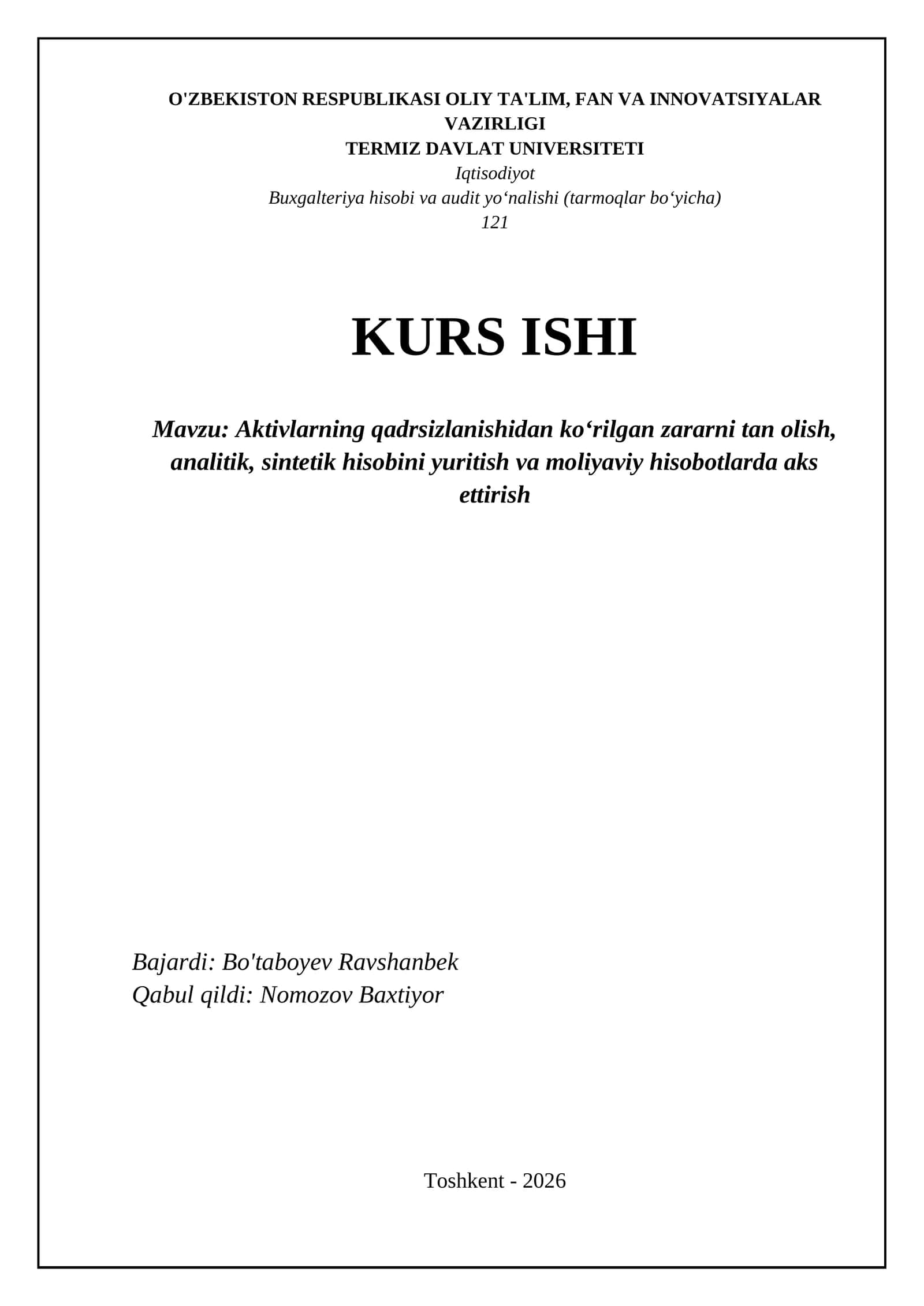 Buxgalteriya hisobi va audit yoʻnalishi (tarmoqlar boʻyicha) 1