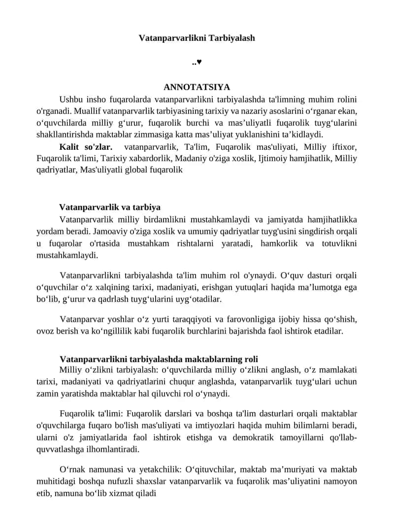 Vatanparvarlikni Tarbiyalash 1