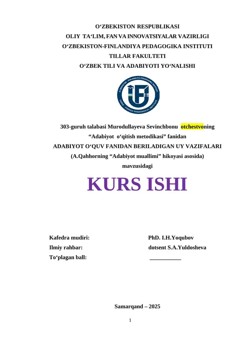 Adabiyot o‘qitish metodikasi 1