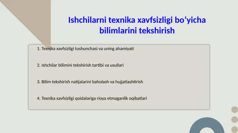 Ishchilarni texnika xavfsizligi boʻyicha bilimlarini tekshirish 1