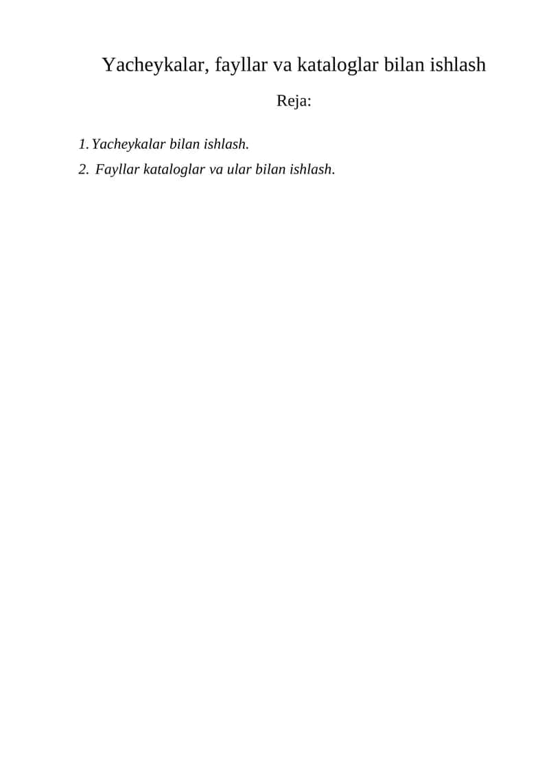 Yacheykalar, fayllar va kataloglar bilan ishlash 1