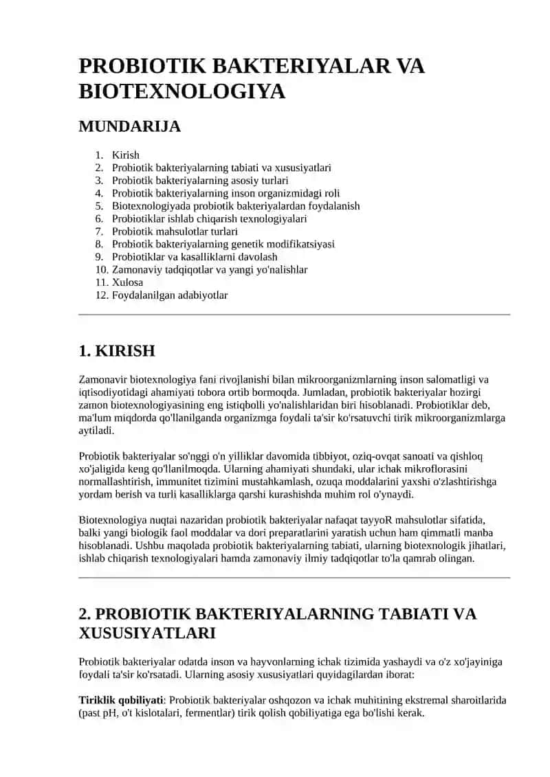 Probiotik Bakteriyalar va Biotehnologiya 1