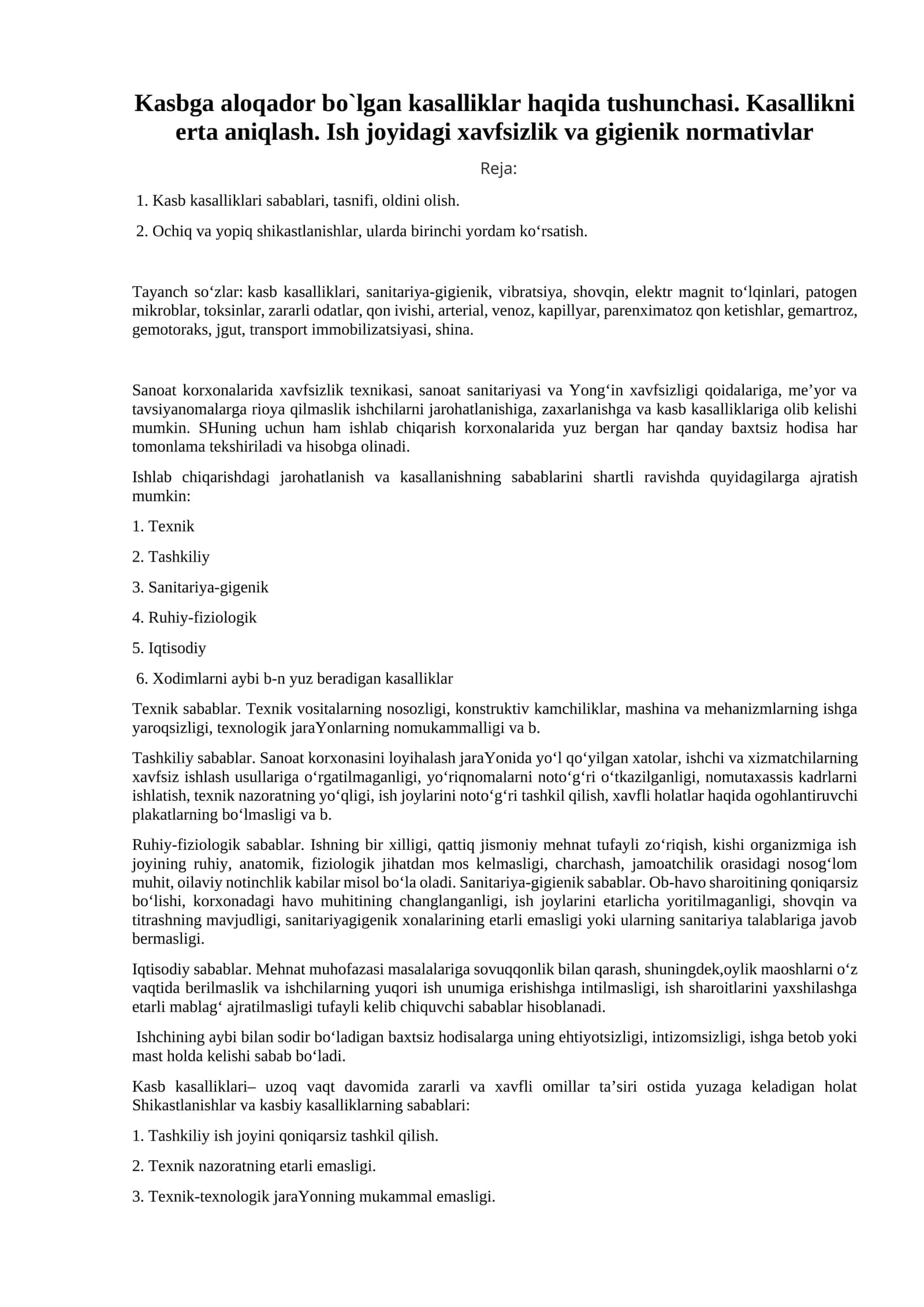 Kasb kasalliklari va xavfsizlik 1