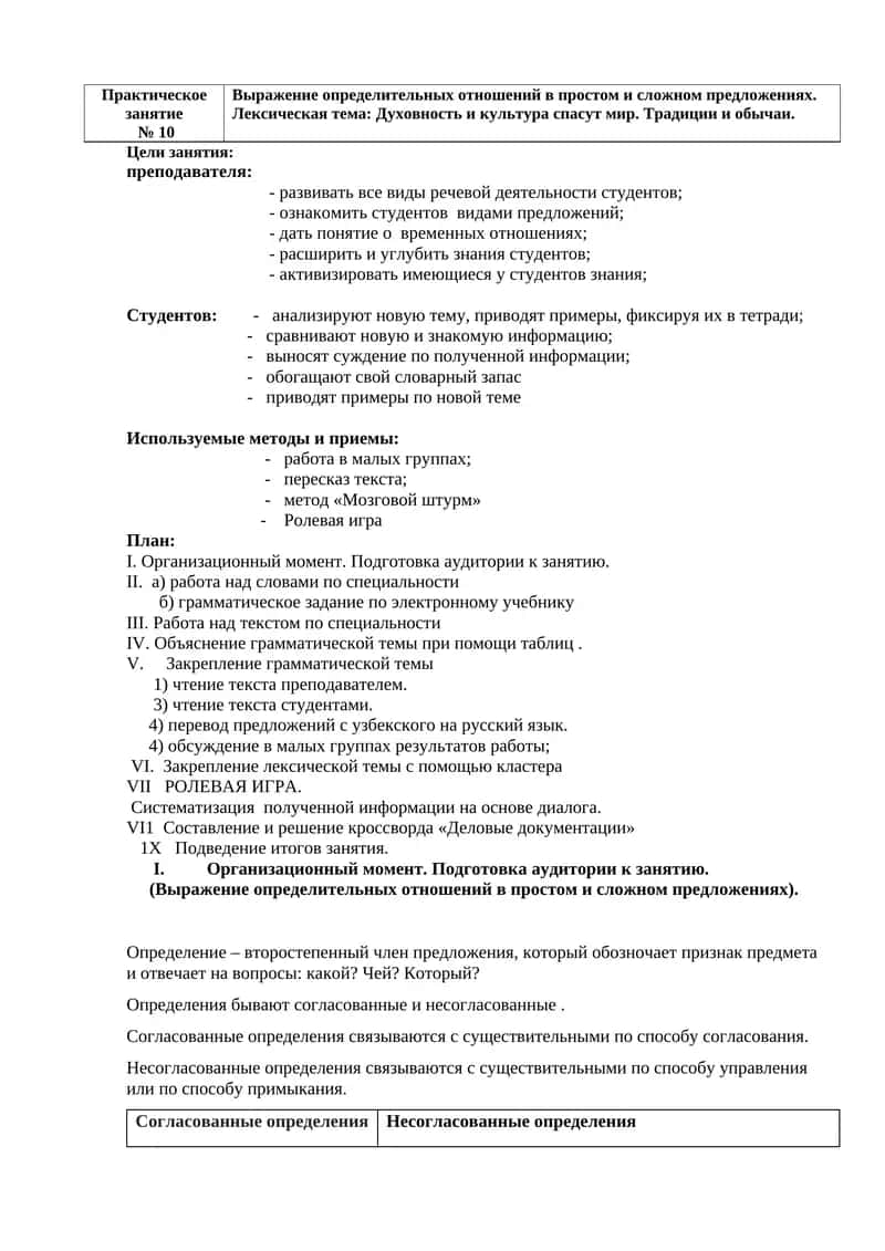 Практическое
занятие 
 № 10
Выражение определительных отношений в простом и сложном предложениях.
Ле 1