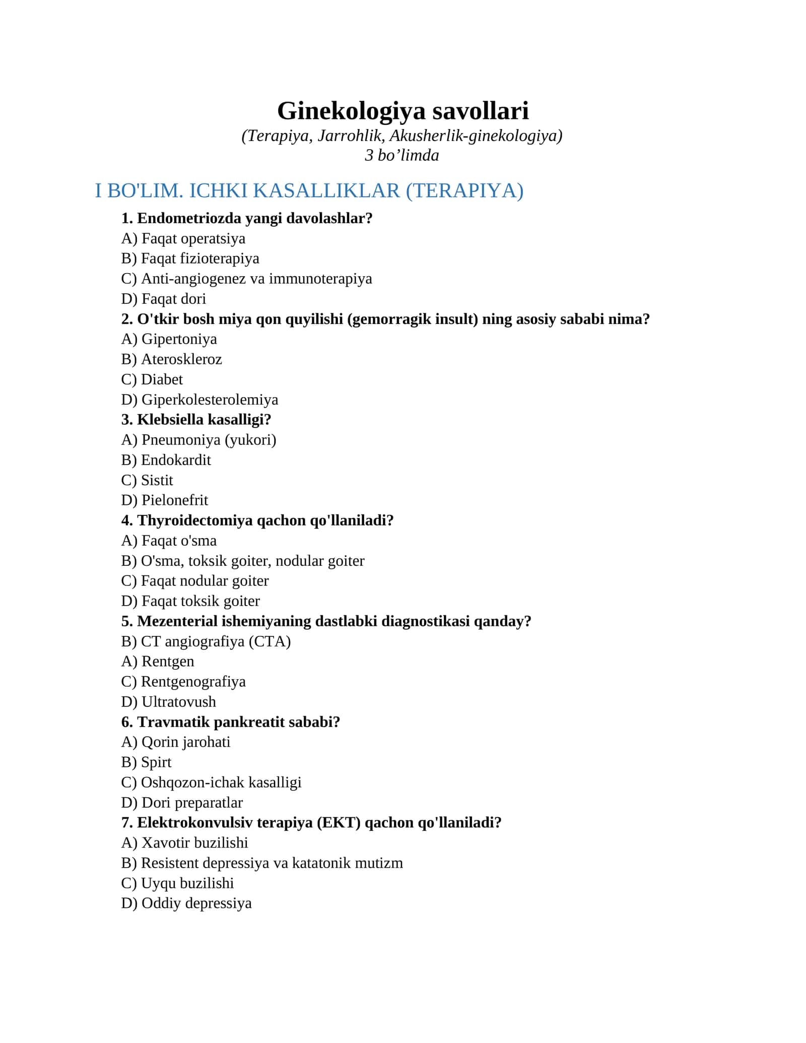 Ginekologiya savollari 1