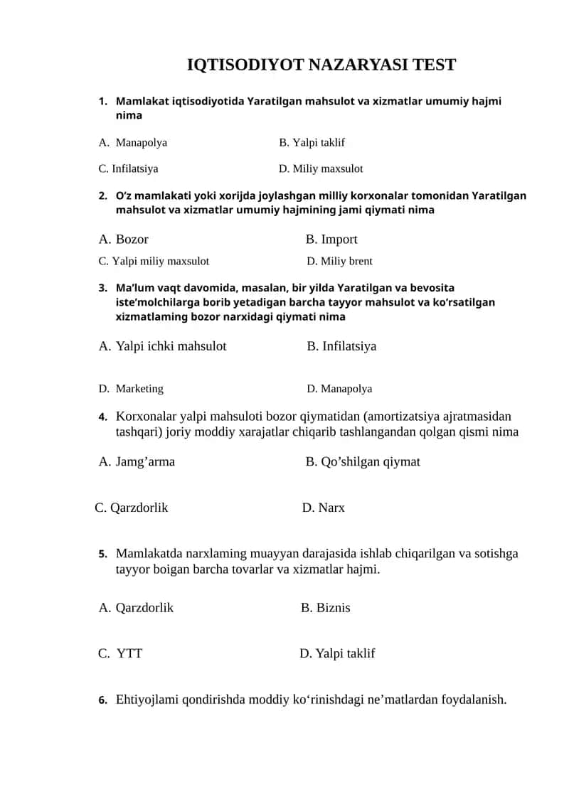 IQTISODIYOT NAZARYASI TEST 1