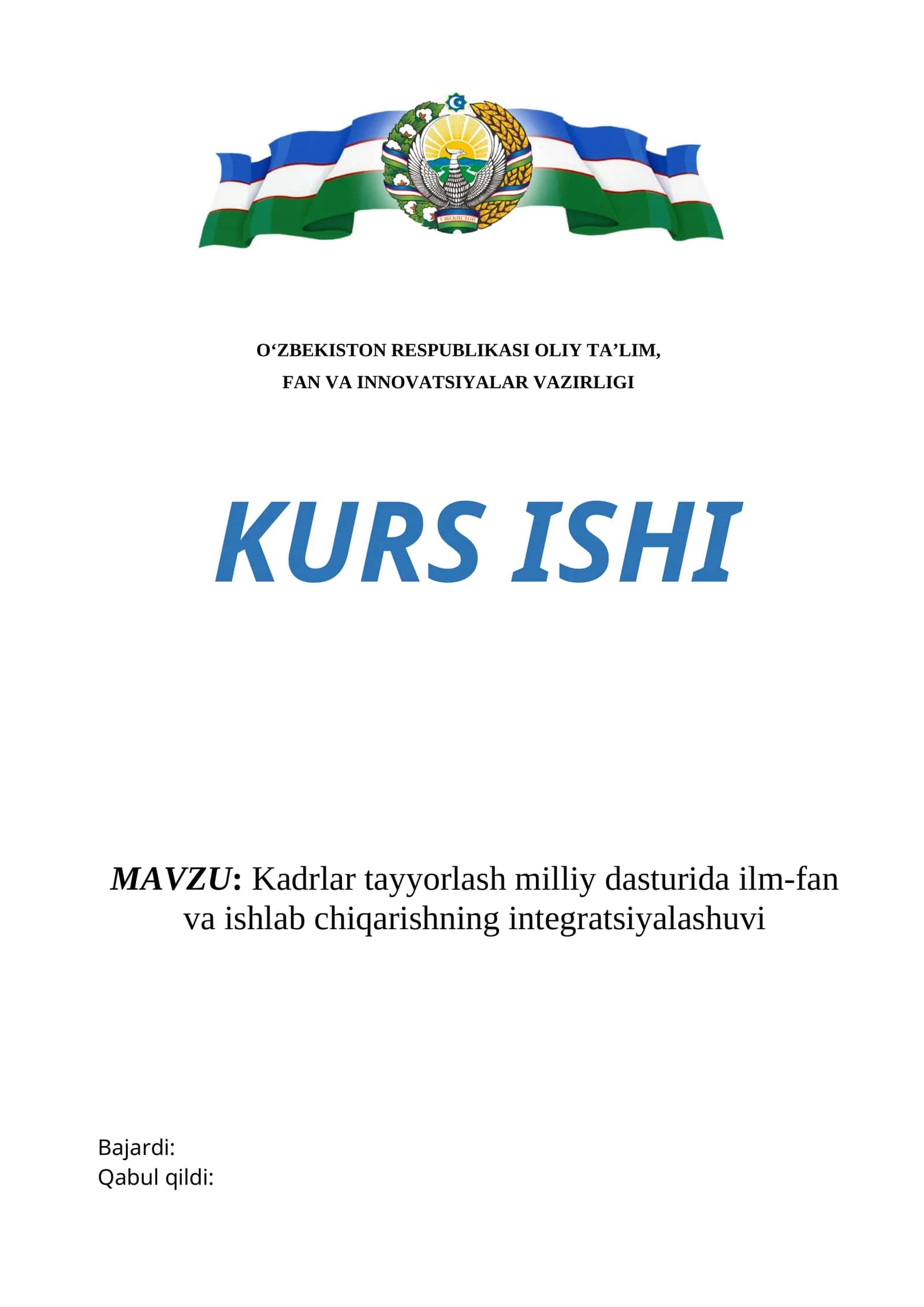 Kadrlar tayyorlash milliy dasturida ilm-fan va ishlab chiqarishning integratsiyalashuvi 1