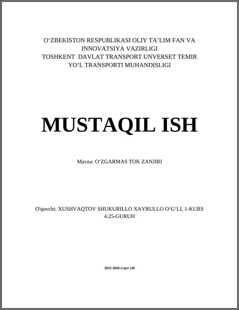OʻZGARMAS TOK ZANJIRI 1