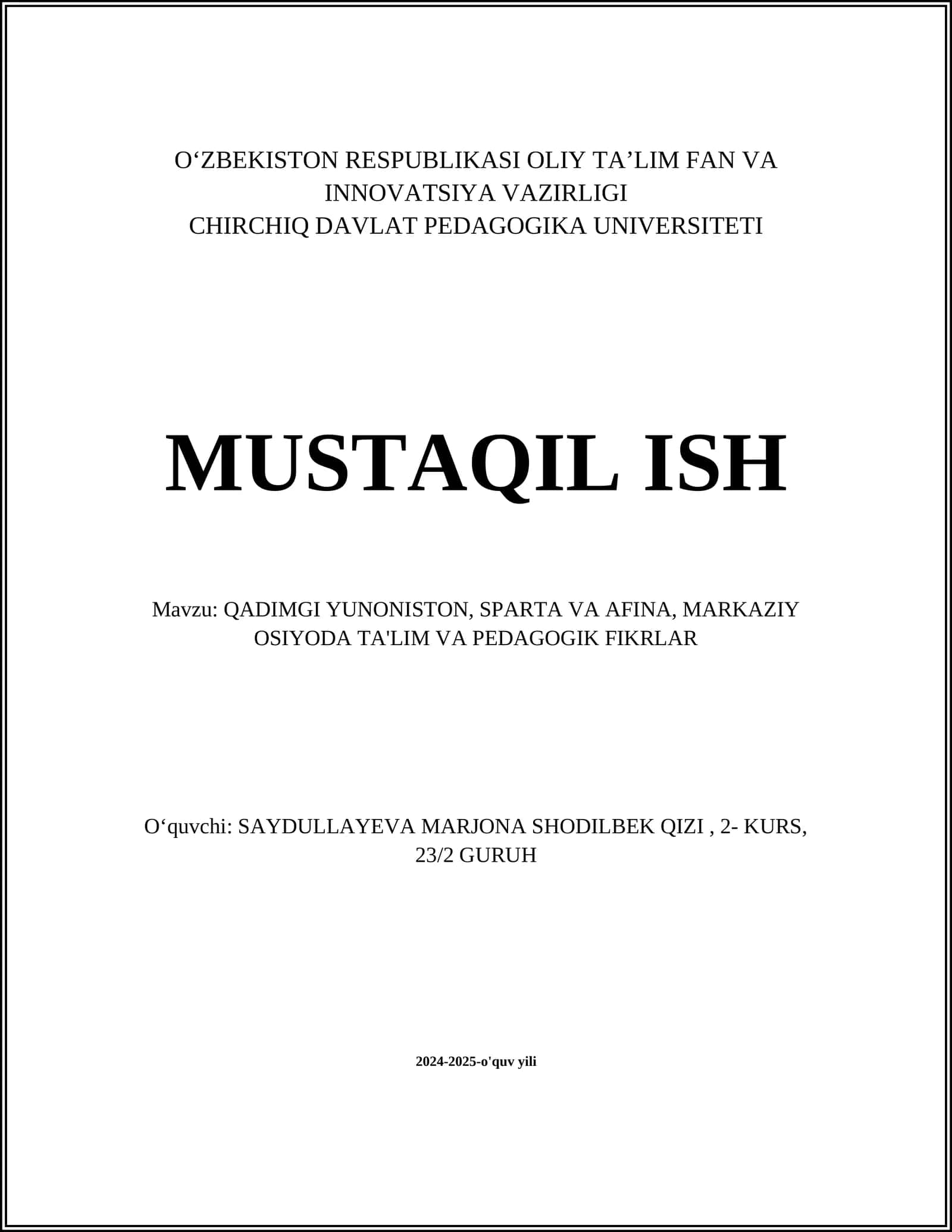 QADIMGI YUNONISTON, SPARTA VA AFINA TARIXI 1