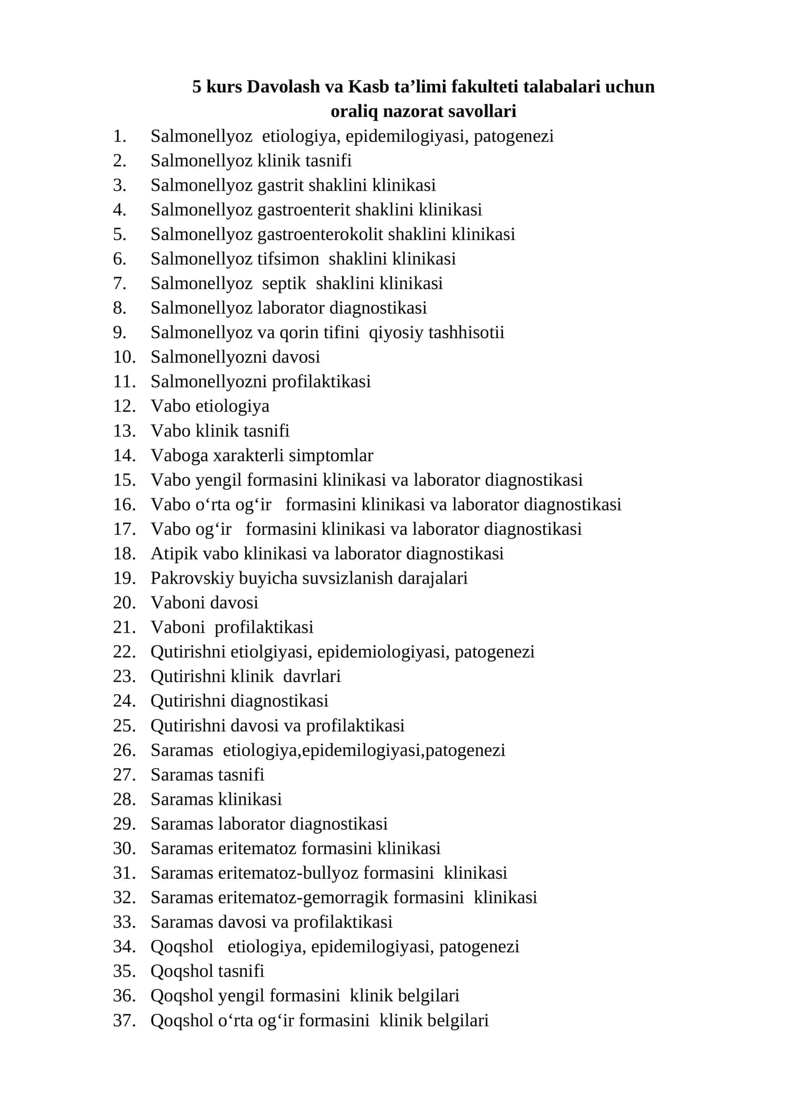 Salmonellyoz va Vabo Davosi 1
