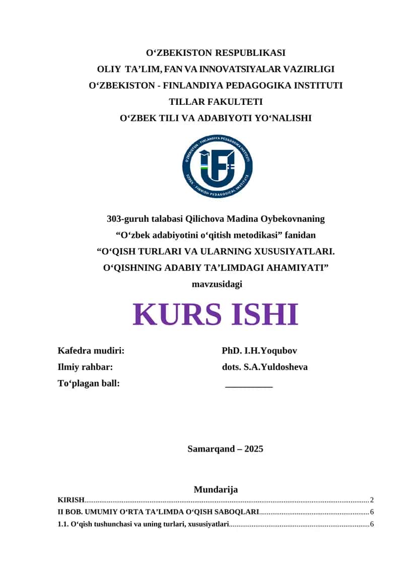 O‘zbek adabiyotini o‘qitish metodikasi 1