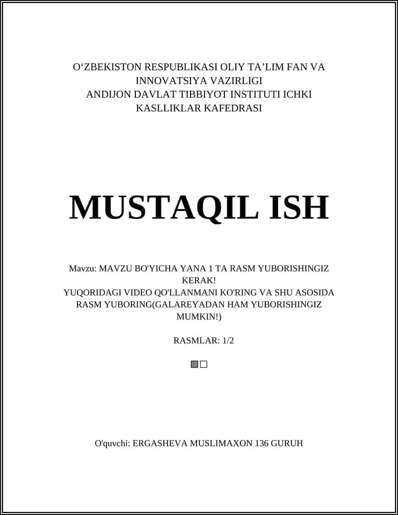 MAVZU BO'YICHA YANA 1 TA RASM YUBORISHINGIZ KERAK! 1