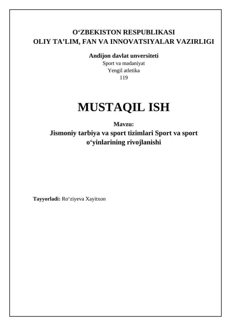 Jismoniy tarbiya va sport tizimlari 1