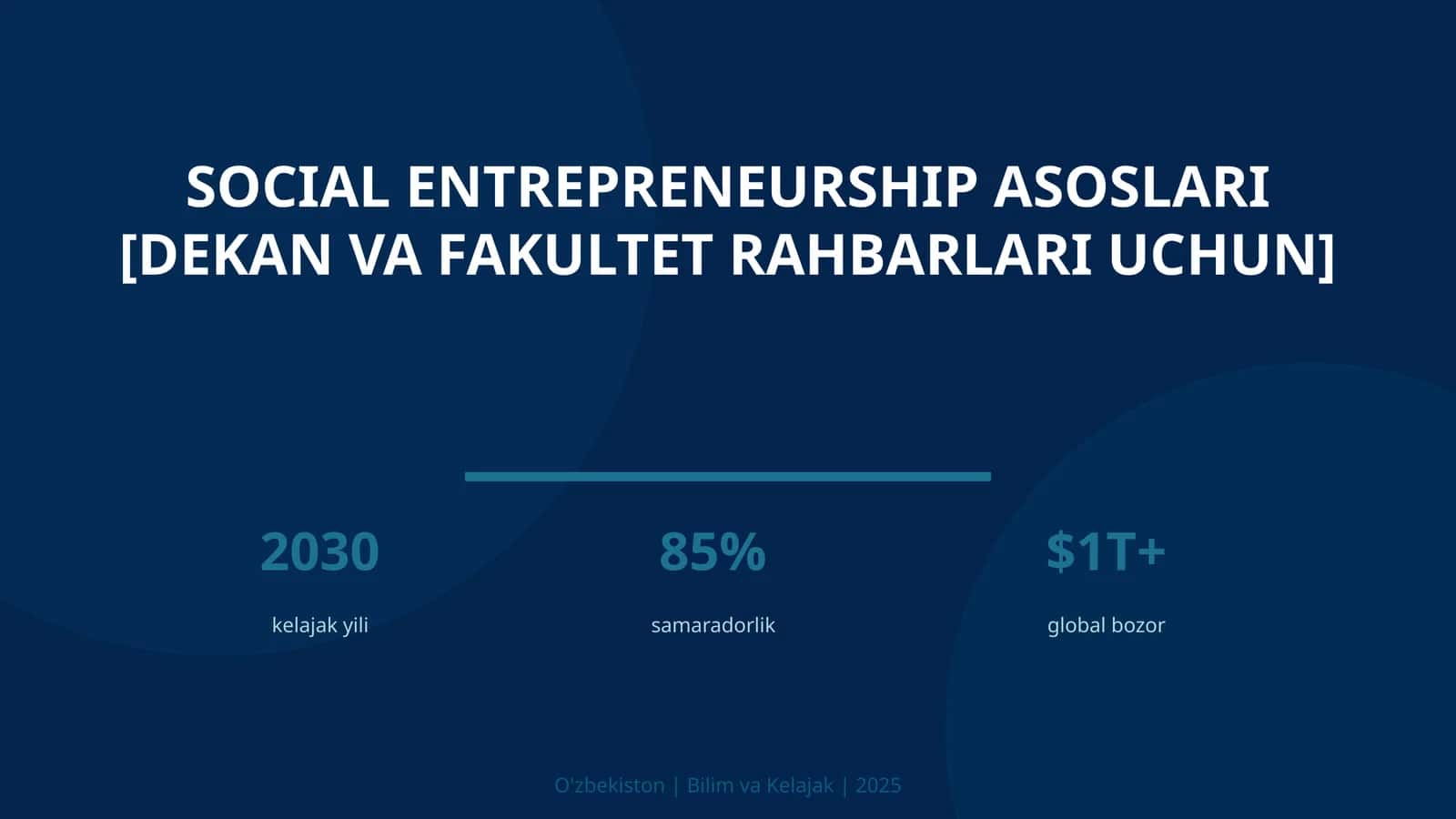 SOCIAL ENTREPRENEURSHIP ASOSLARI [DEKAN VA FAKULTET RAHBARLARI UCHUN] 1