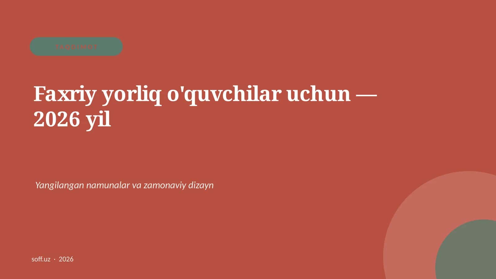 Faxriy yorliq o'quvchilar uchun — 2026 yil 1