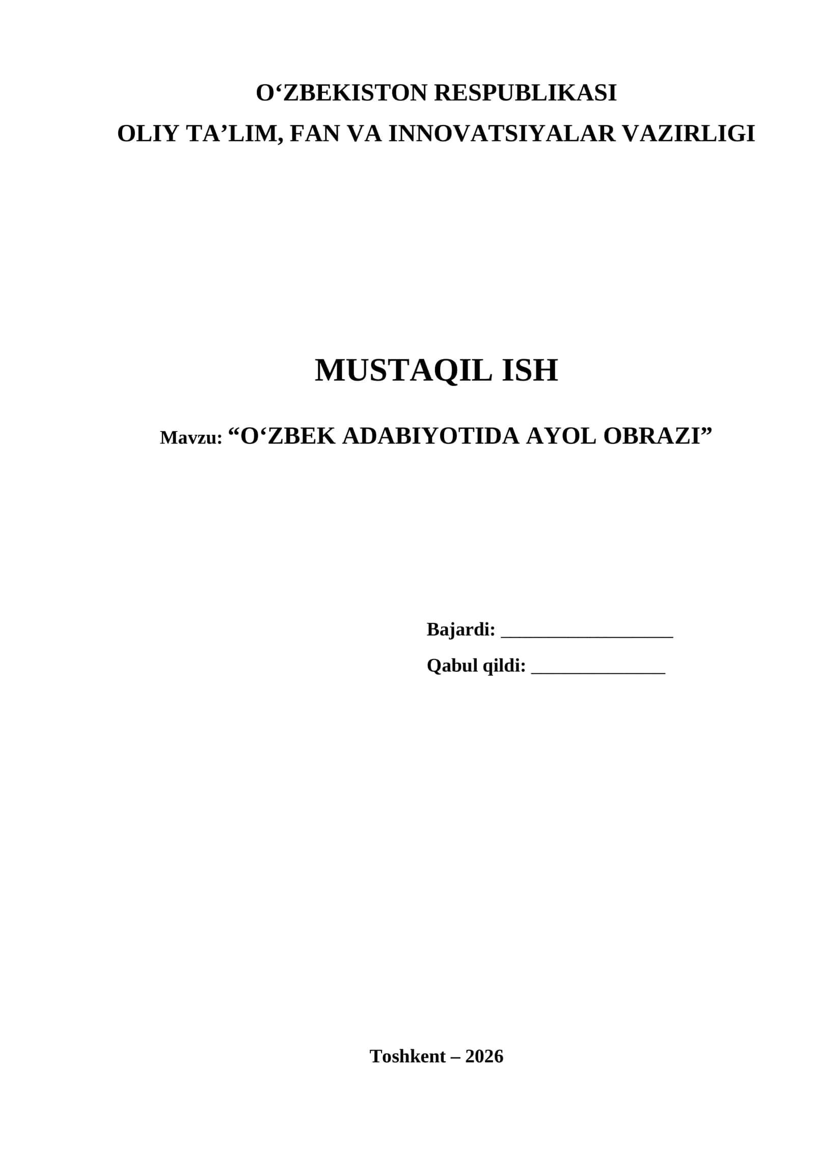 O‘zbek Adabiyotida Ayol Obrazi 1