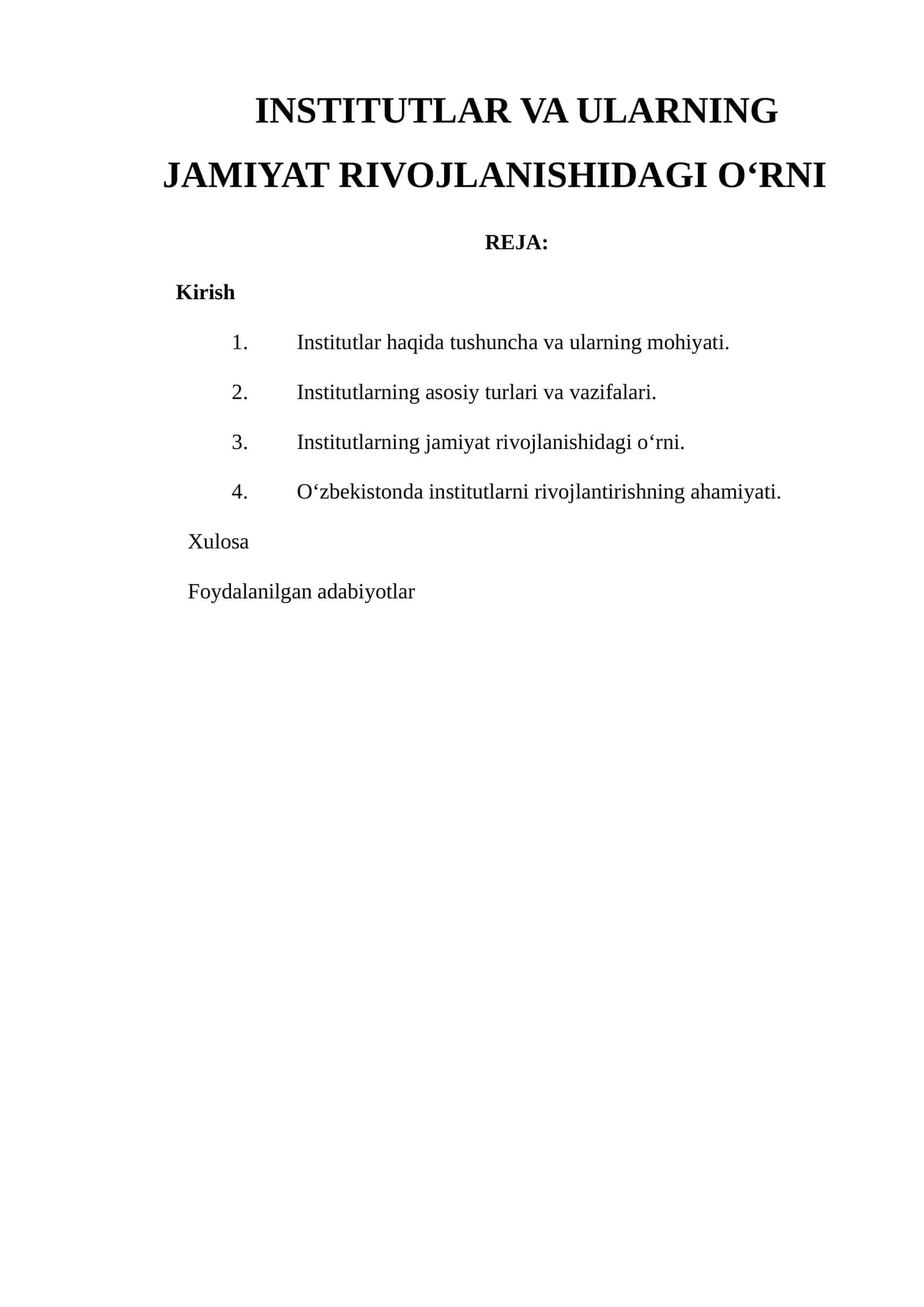 Institutlar va Ularning Jamiiyat Rivojlanishidagi O‘rni 1