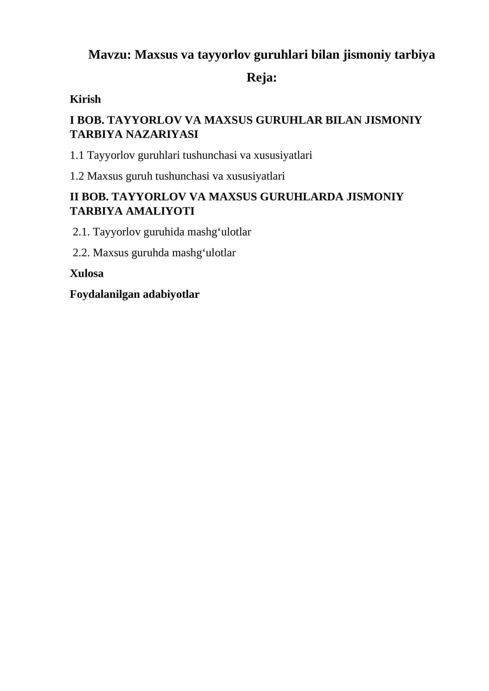 Maxsus va tayyorlov guruhlari bilan jismoniy tarbiya 1