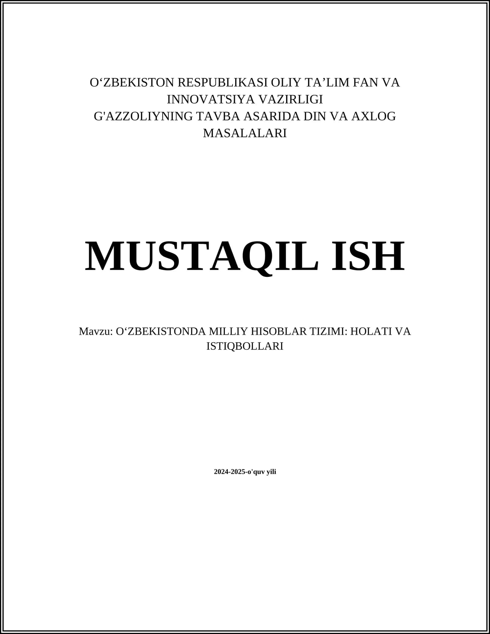 O‘ZBEKISTONDA MILLIY HISOBLAR TIZIMI: HOLATI VA ISTIQBOLLARI 1
