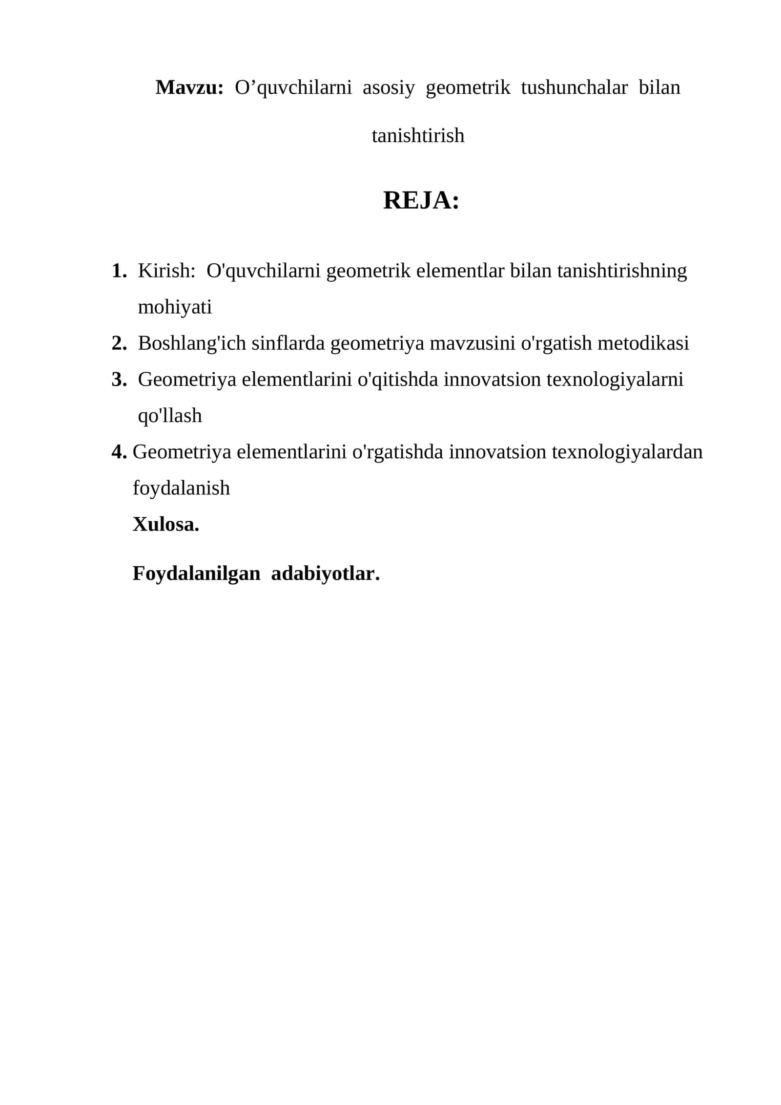 O’quvchilarni asosiy geometrik tushunchalar bilan tanishtirish 1