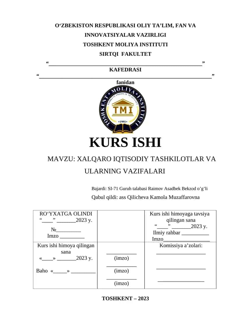 Xalqaro iqtisodiy tashkiyotlar va ularning vazifalari 1