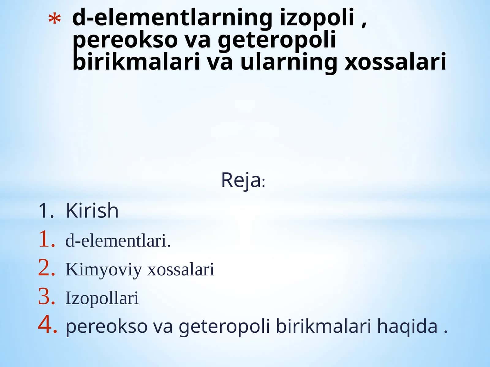 d-elementlarning izopoli , pereokso va geteropoli birikmalari va ularning xossalari 1
