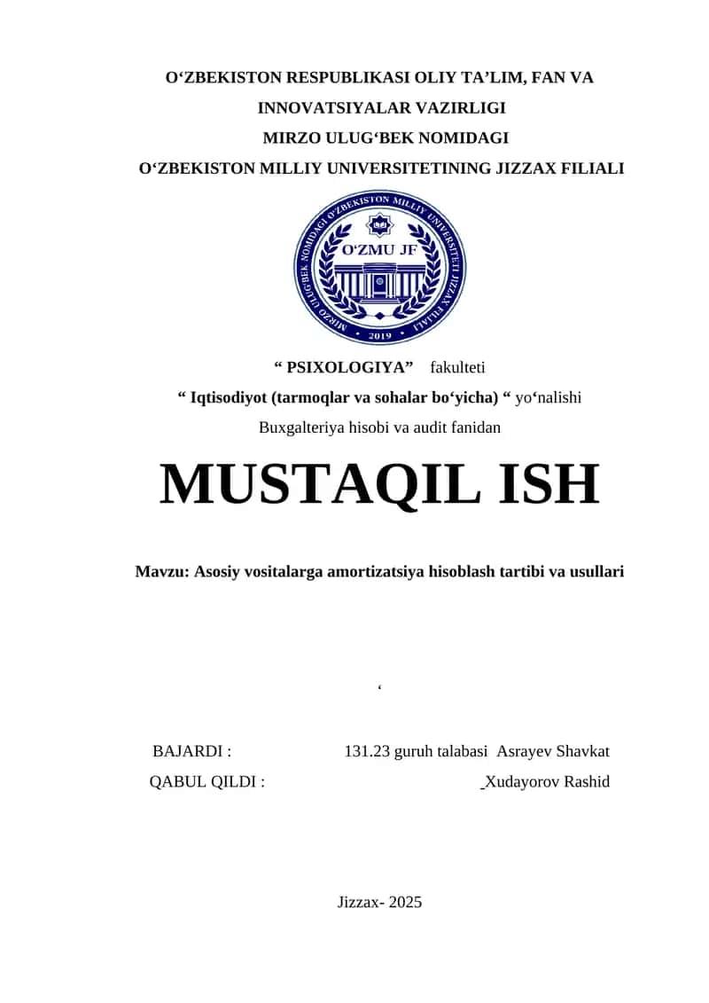Asosiy vositalarga amortizatsiya hisoblash tartibi va usullari 1