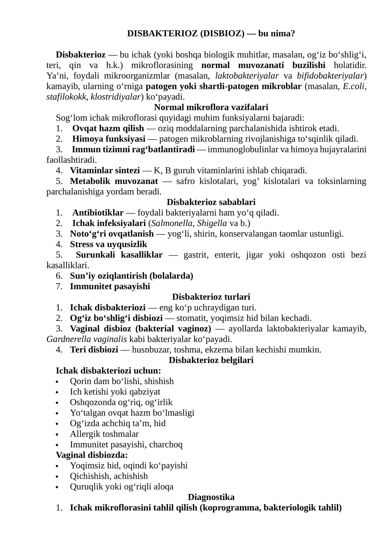DISBAKTERIOZ (DISBIOZ) — bu nima? 1