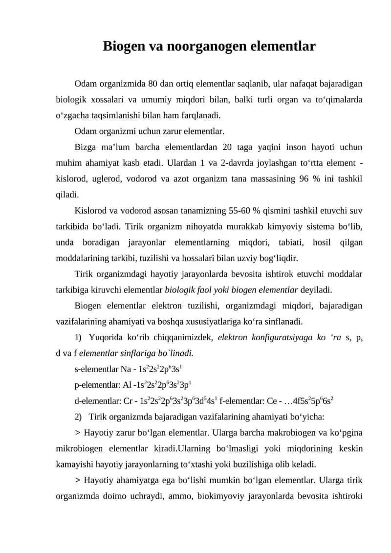 Biogen va noorganogen elementlar 1