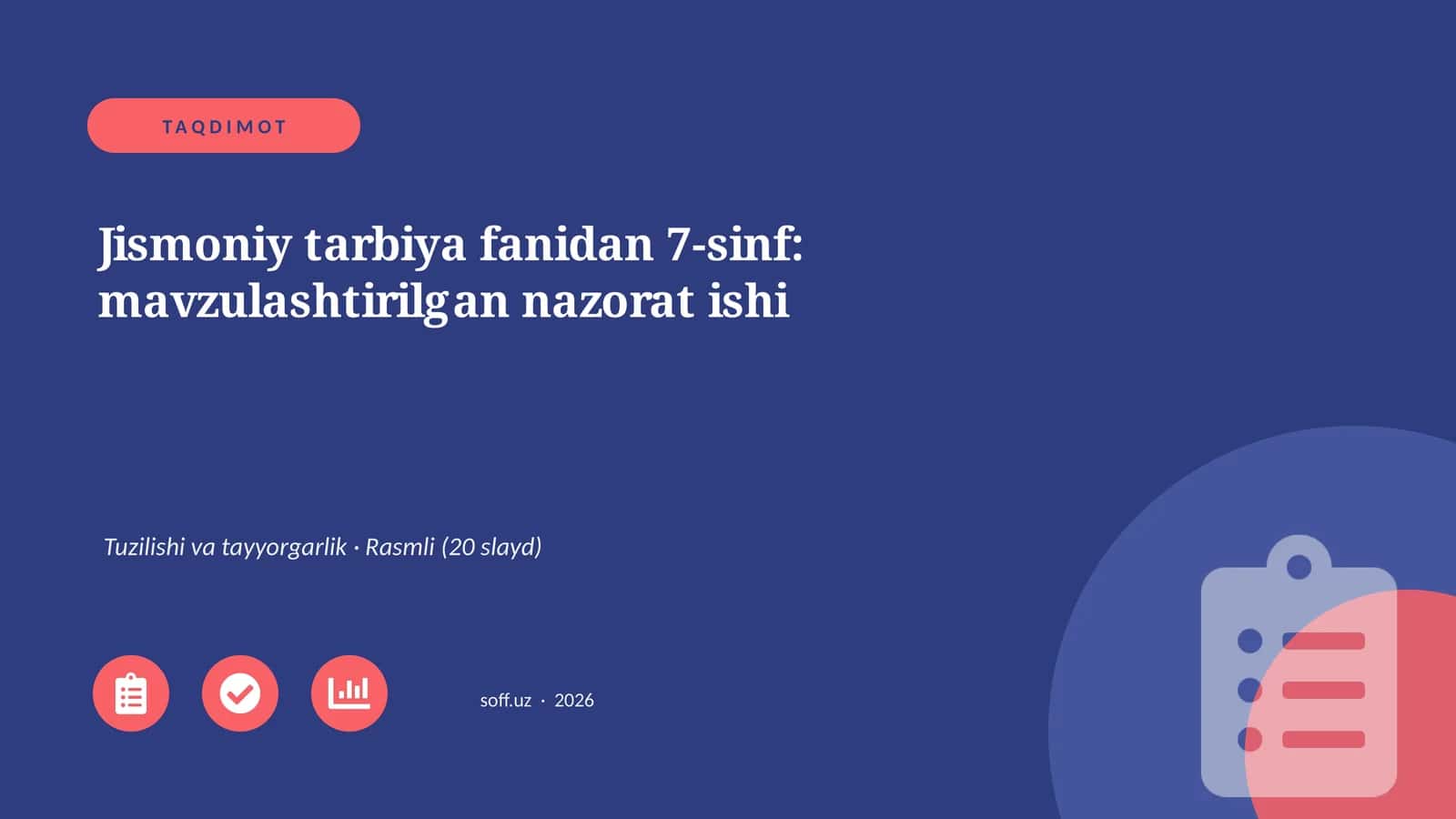 Jismoniy tarbiya fanidan 7-sinf: mavzulashtirilgan nazorat ishi 1