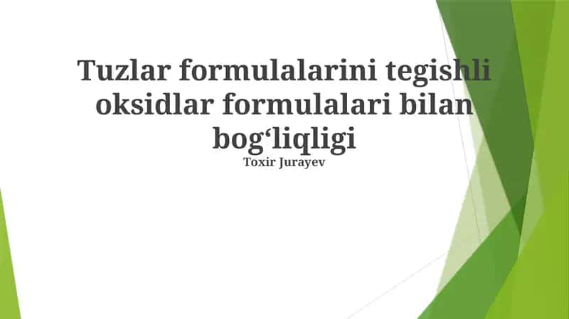 Tuzlar formulalarini tegishli oksidlar formulalari bilan bogʻliqligi 1