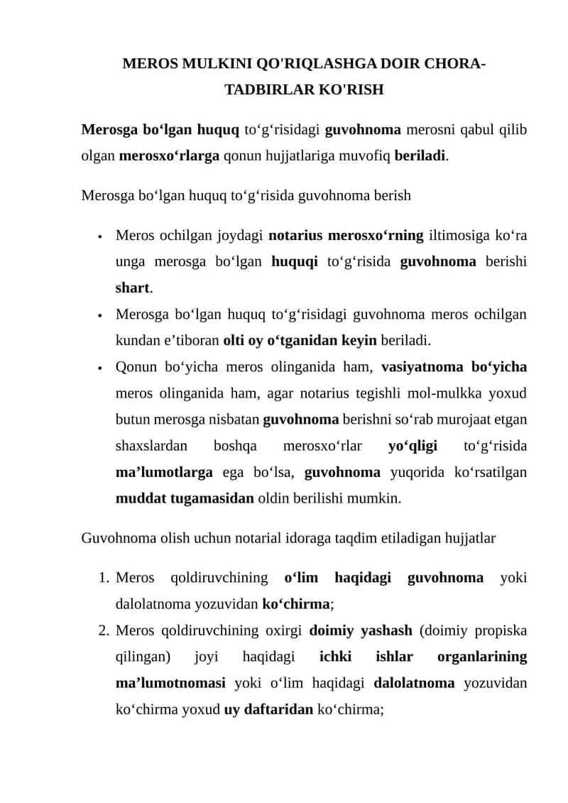 Guvohnoma olish uchun notarial idoraga taqdim etiladigan hujjatlar 1