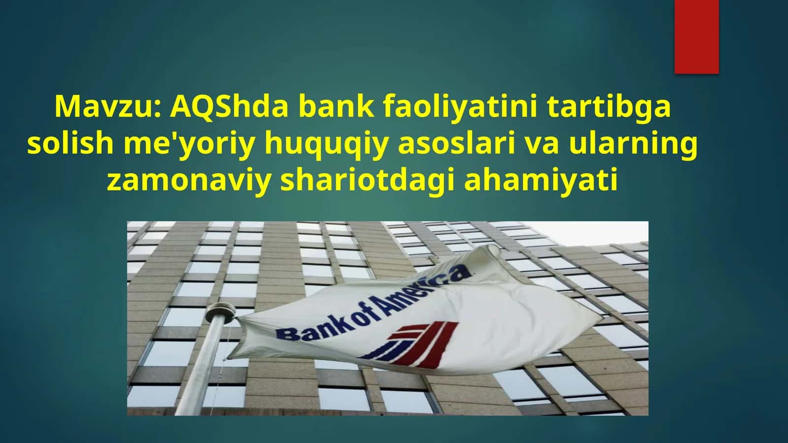 AQShda bank faoliyatini tartibga solish me'yoriy huquqiy asoslari va ularning zamonaviy shariotdagi ahamiyati 1