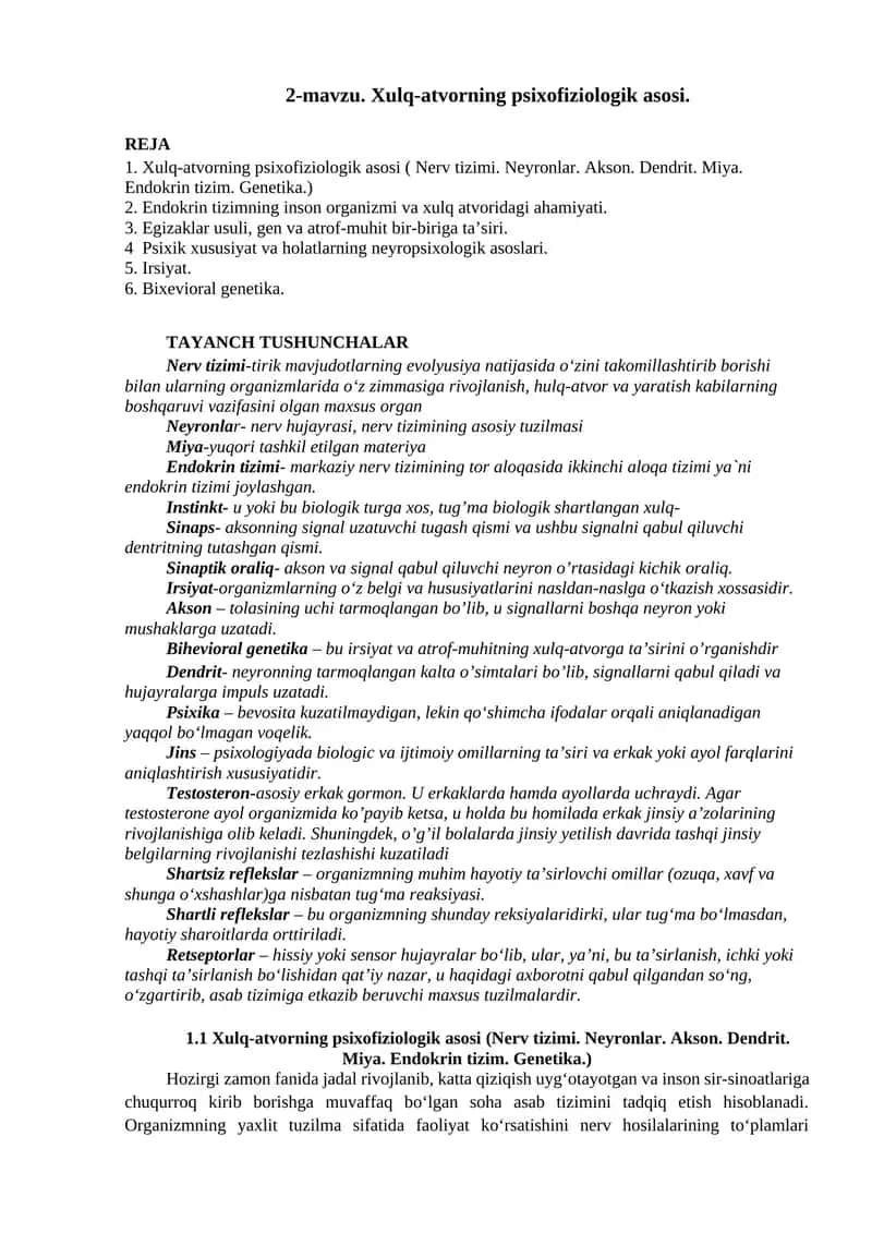 Xulq-atvorning psixofiziologik asosi 1