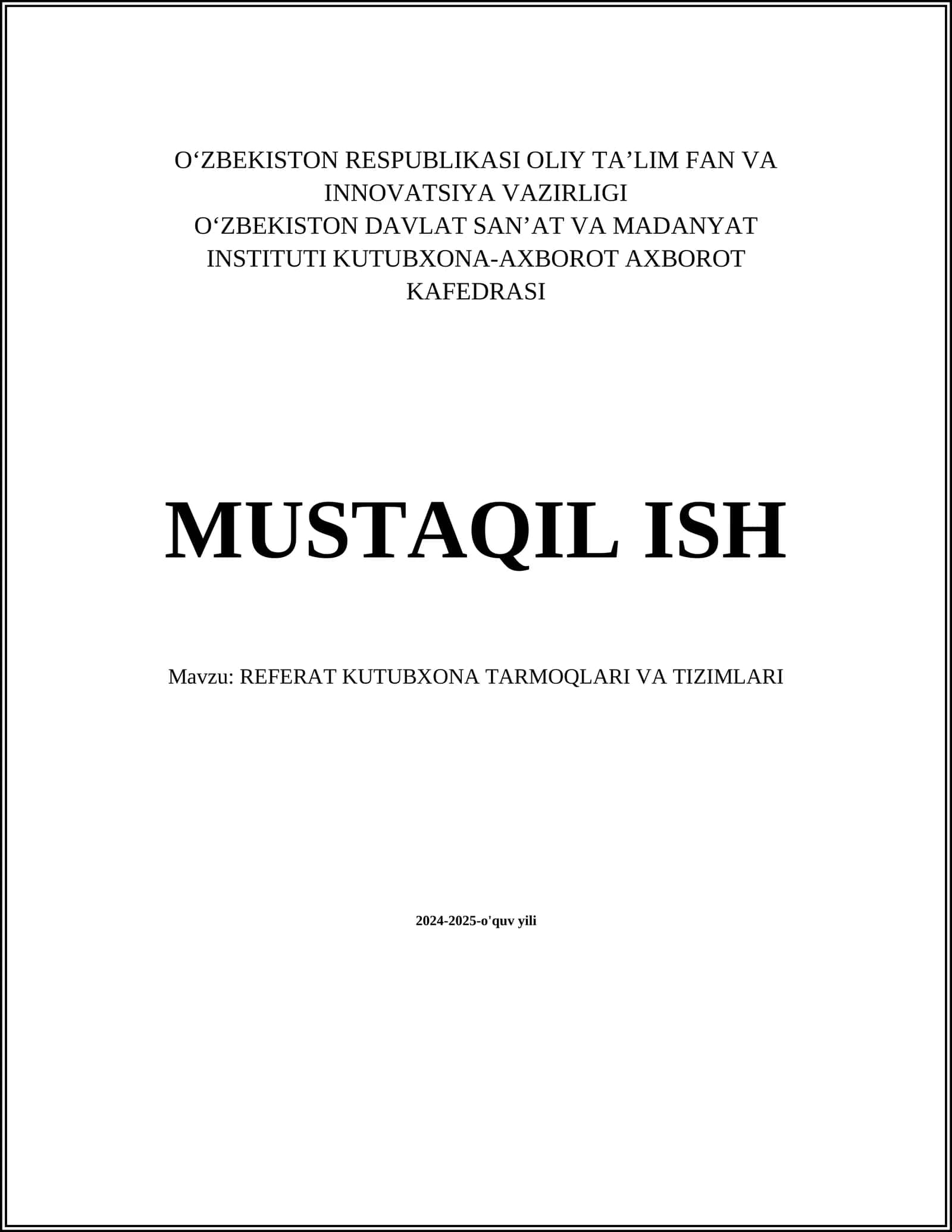 REFERAT KUTUBXONA TARMOQLARI VA TIZIMLARI 1