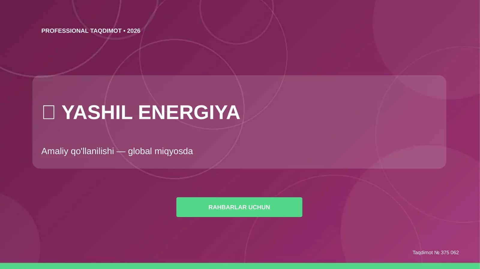 Yashil energiya: amaliy qo'llanilishi (global miqyosda) 1
