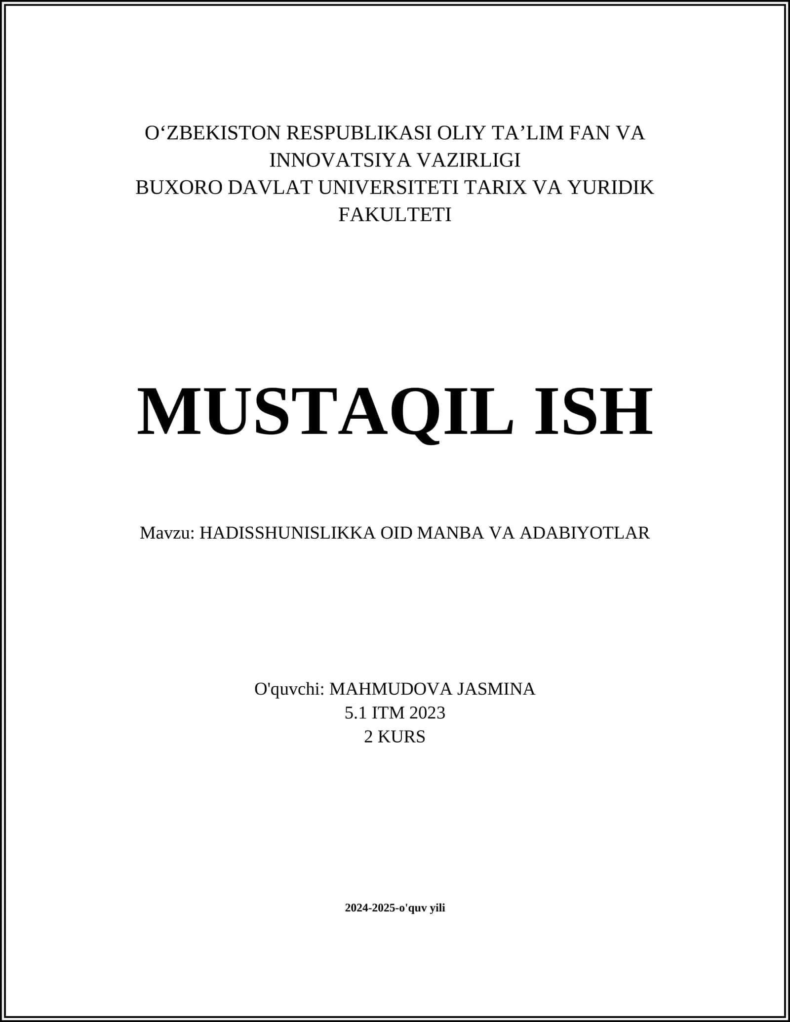 HADISSHUNISLIKKA OID MANBA VA ADABIYOTLAR 1