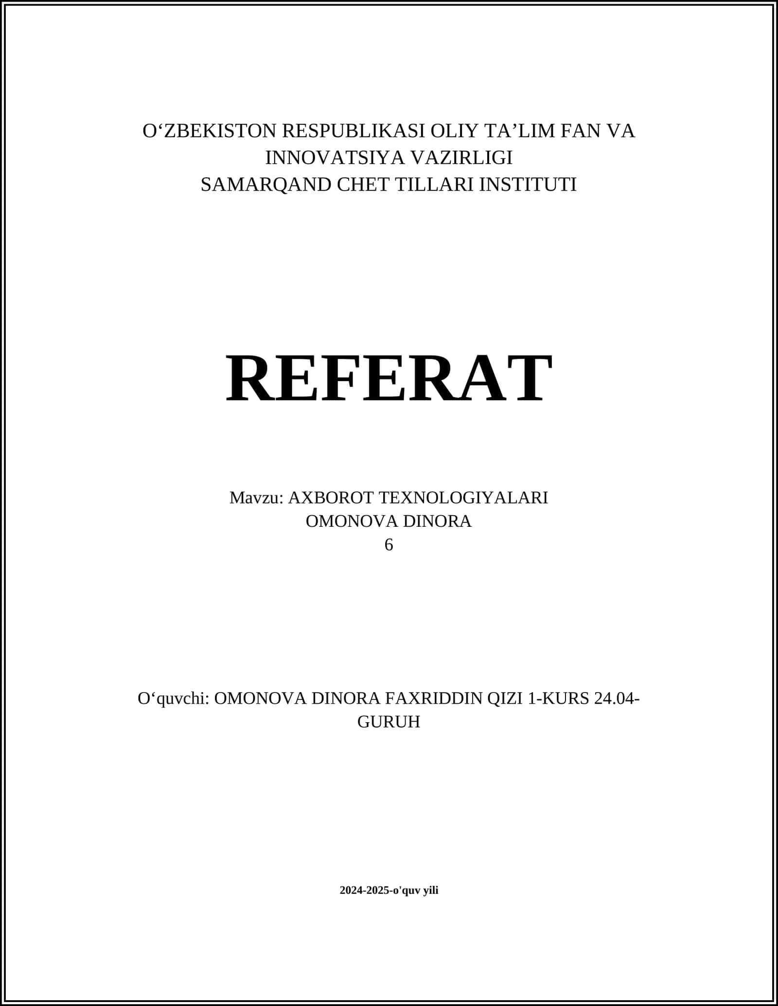 Axborot Texnologiyalari 1
