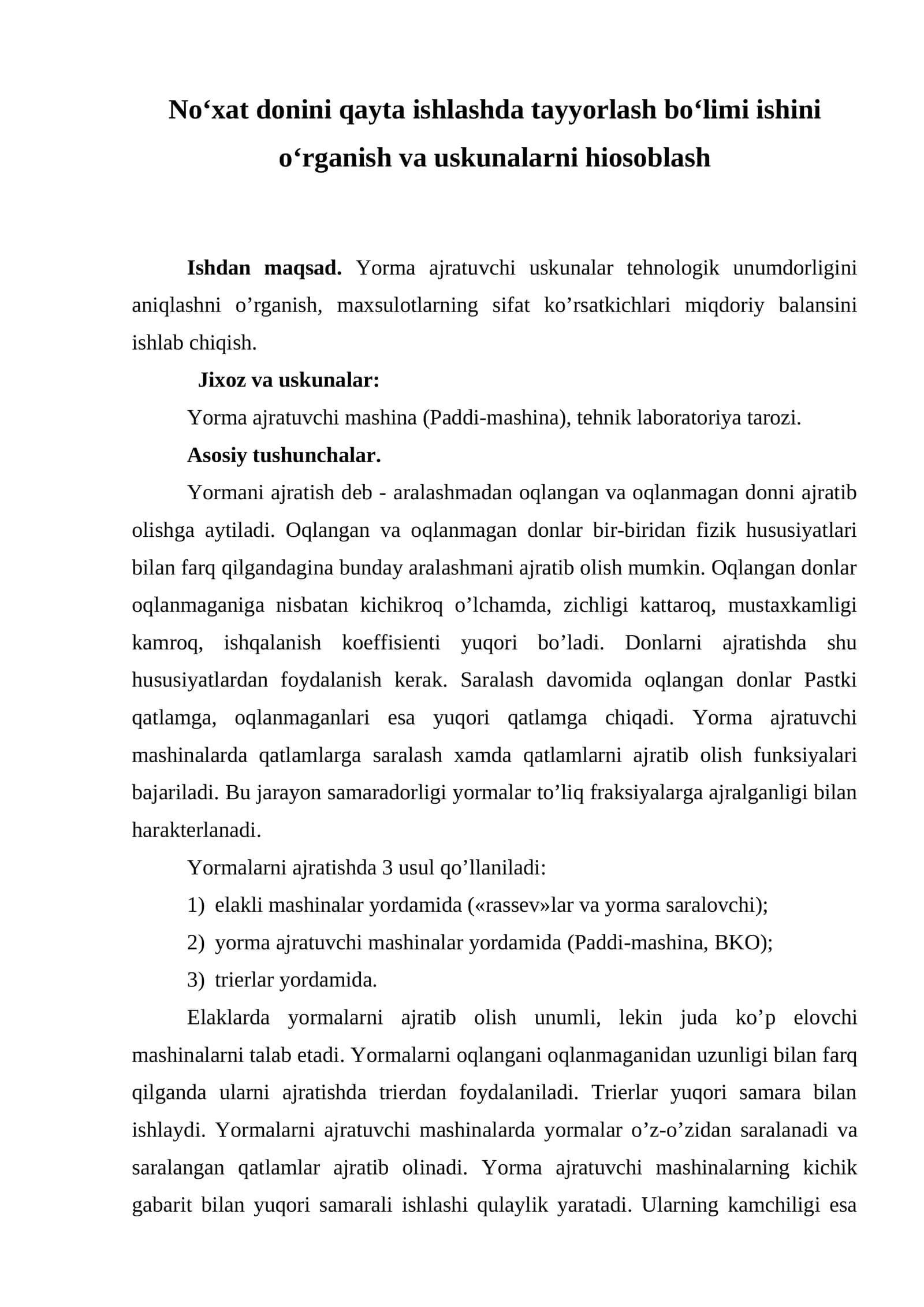 Yorma ajratuvchi uskunalar 1
